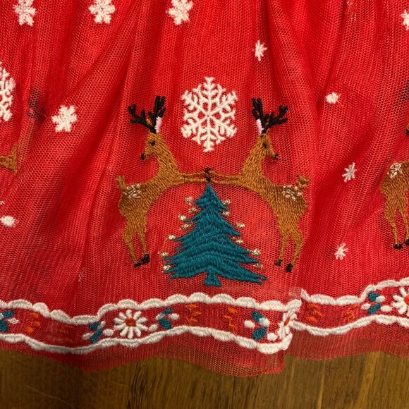 HANNA ANDERSSON Christmas Dress Baby 3-6 mo 60 Embroidered Reindeer Tulle Infant - Picture 3 of 4